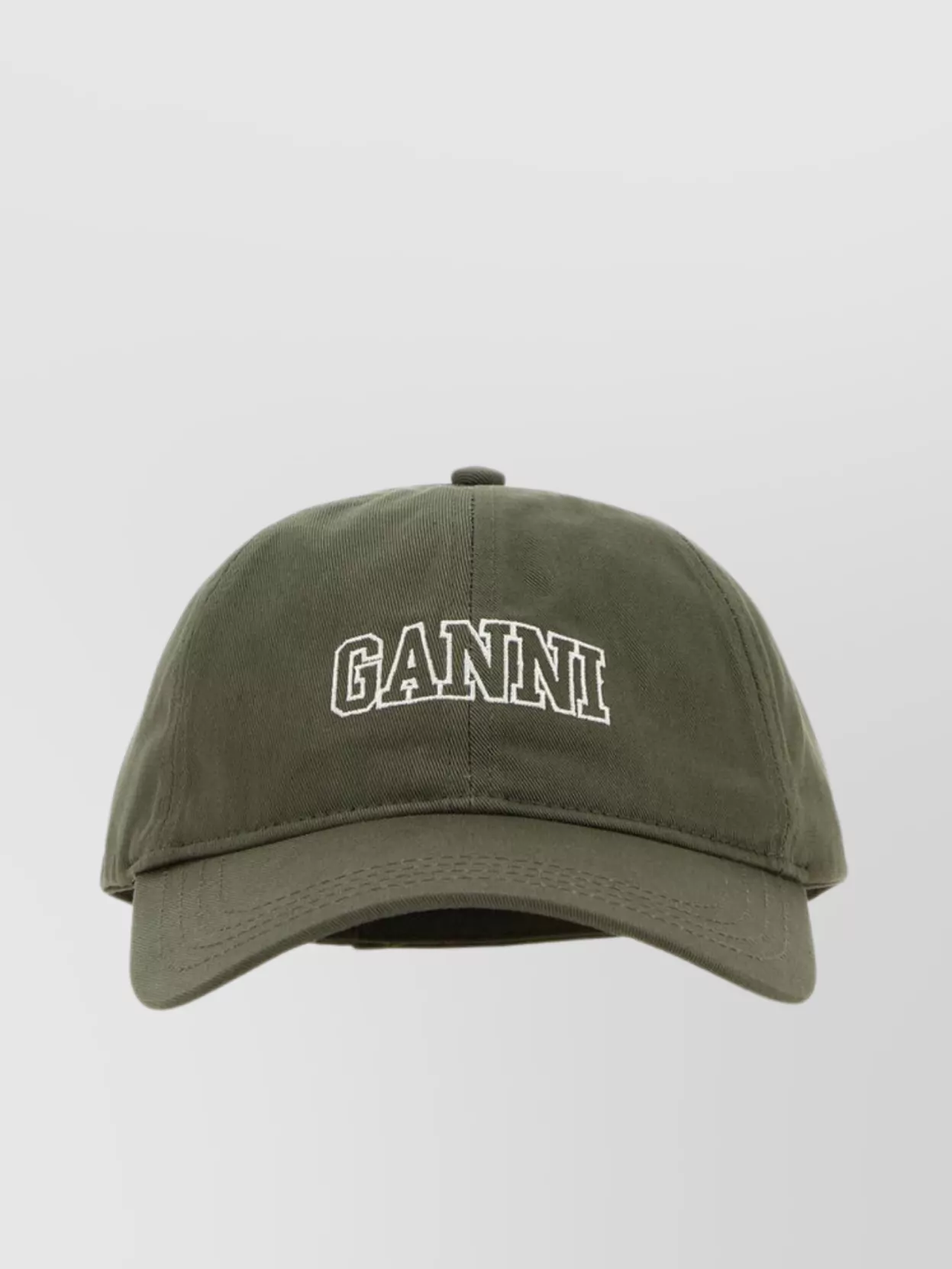 Shop Ganni Curved Visor Cotton Baseball Cap In Khaki