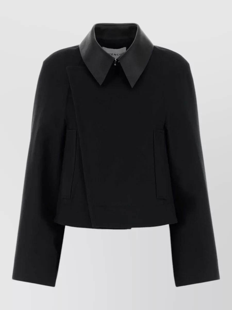 Givenchy leather collar cropped single breasted coat