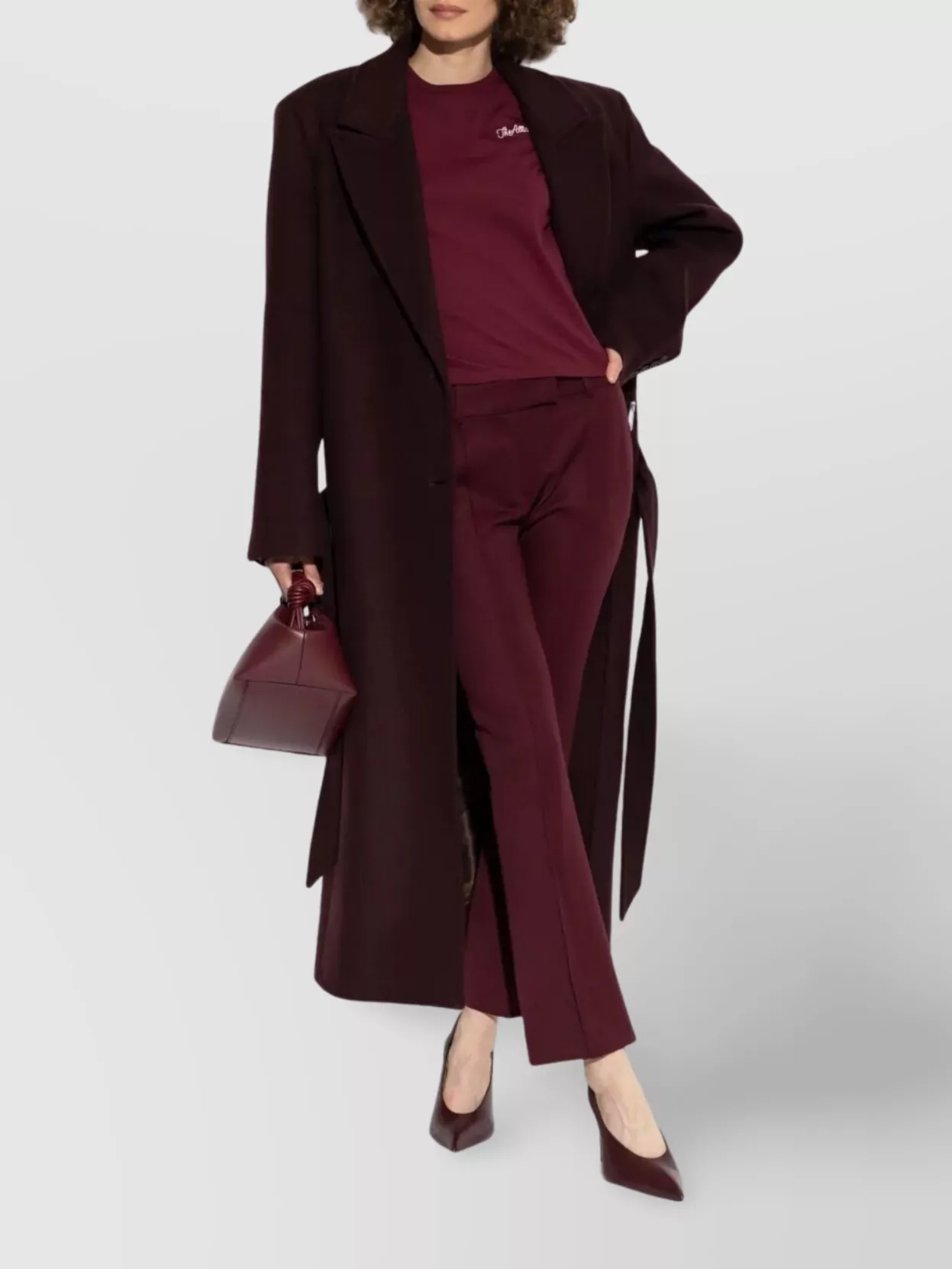 Attico Tailored Long Coat Featuring Waist Belt In Burgundy