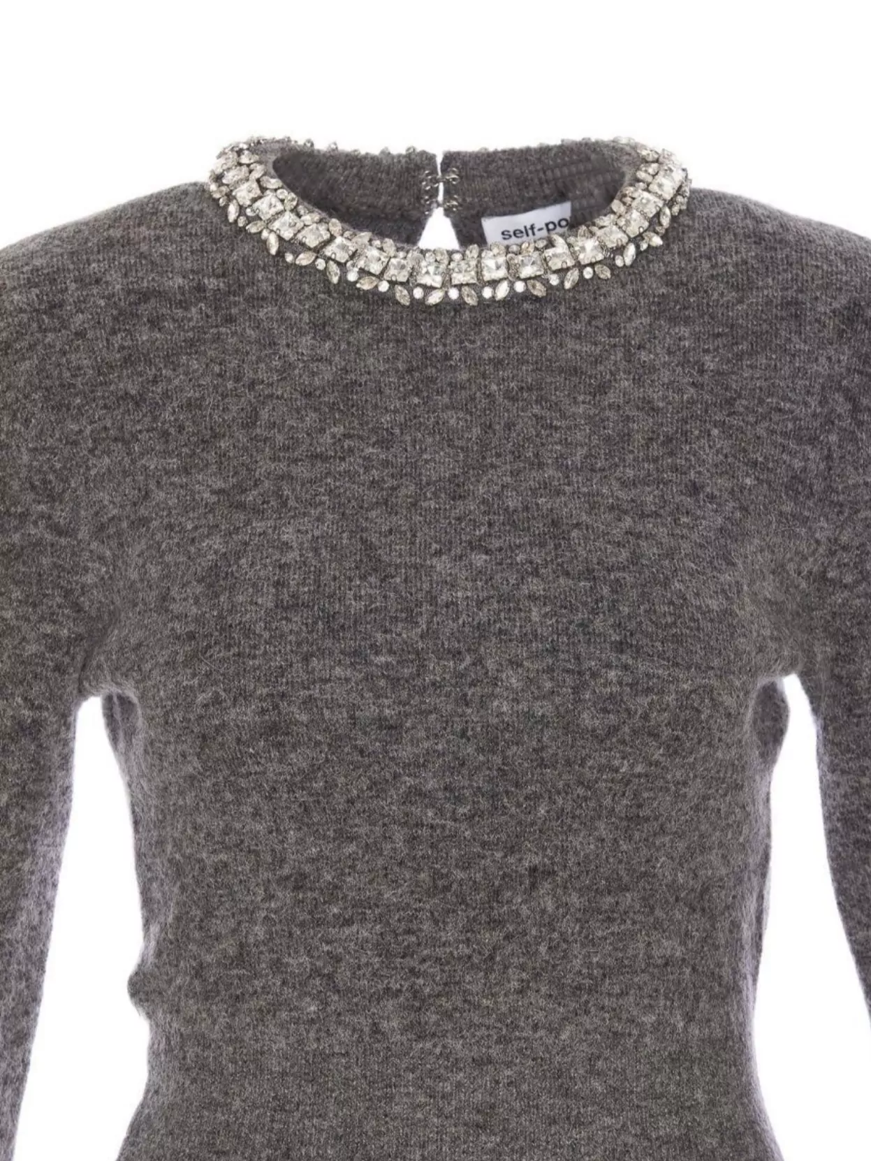 Shop Self-portrait Embellished Crewneck Knit Top