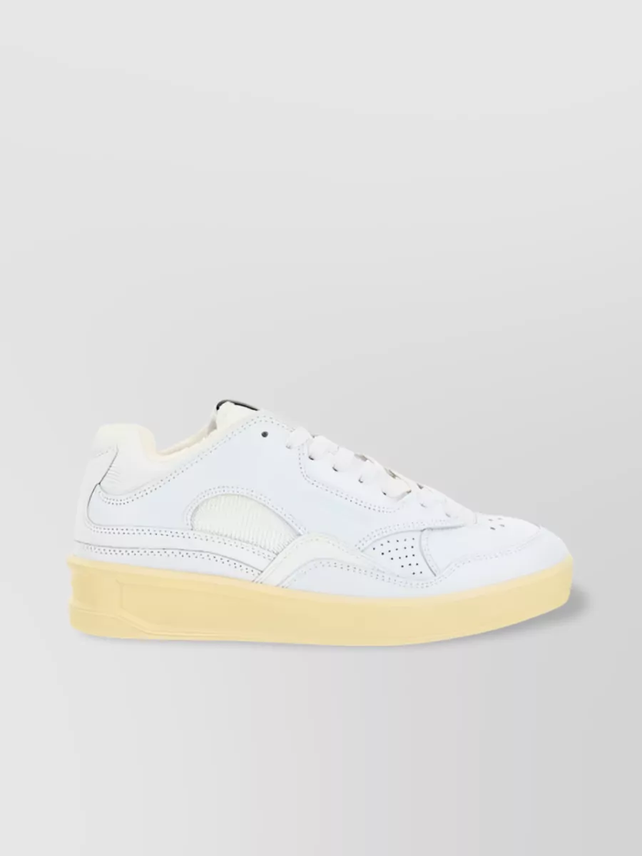 Shop Jil Sander Perforated Leather Low-top Sneakers In White