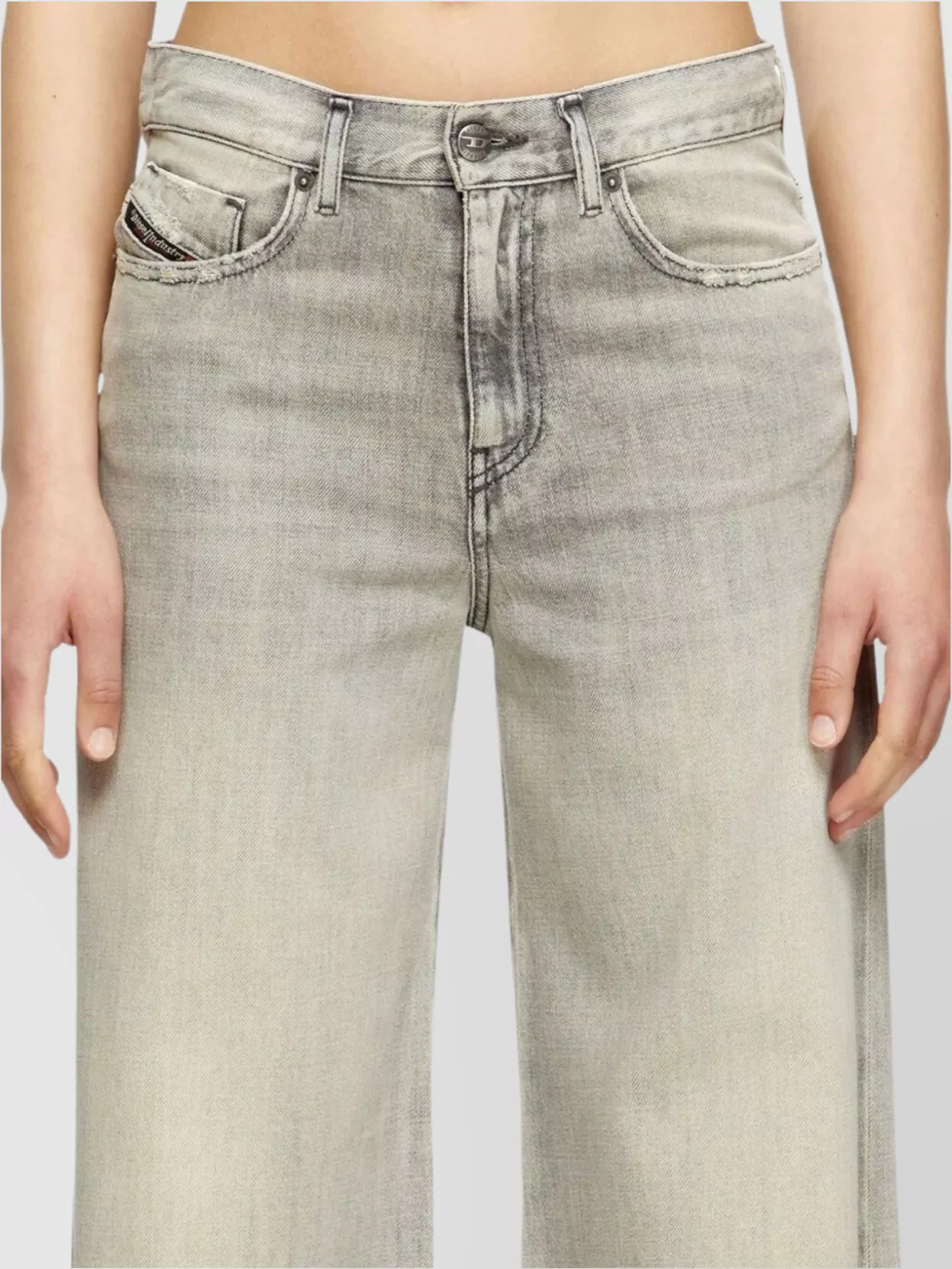 Diesel High-waisted Wide-leg Jeans With Faded Finish In Gray