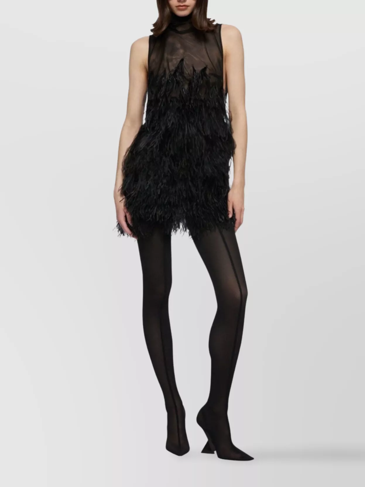 The Attico Feather-Embroidered Tulle Mini Dress