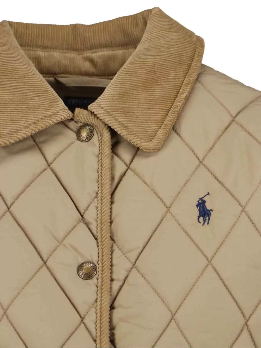 Polo Ralph Lauren Quilted Jacket Corduroy Collar Flap Pockets