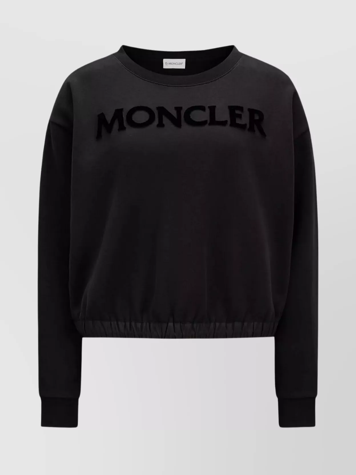 Shop Moncler Textured Emblem Sweater With Elastic Hem In Black