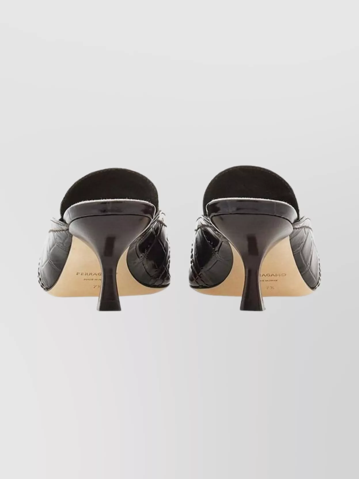 Ferragamo Two-Tone Mules With Buckle And Kitten Heel