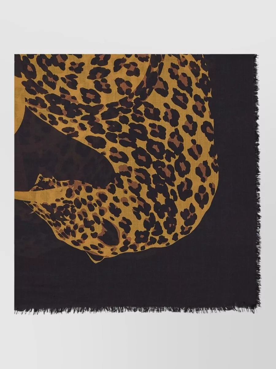 Saint Laurent Wool Leopard-Print Square Scarf