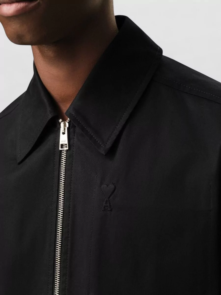 Ami Paris Cotton Jacket Point Collar Elasticated Hem