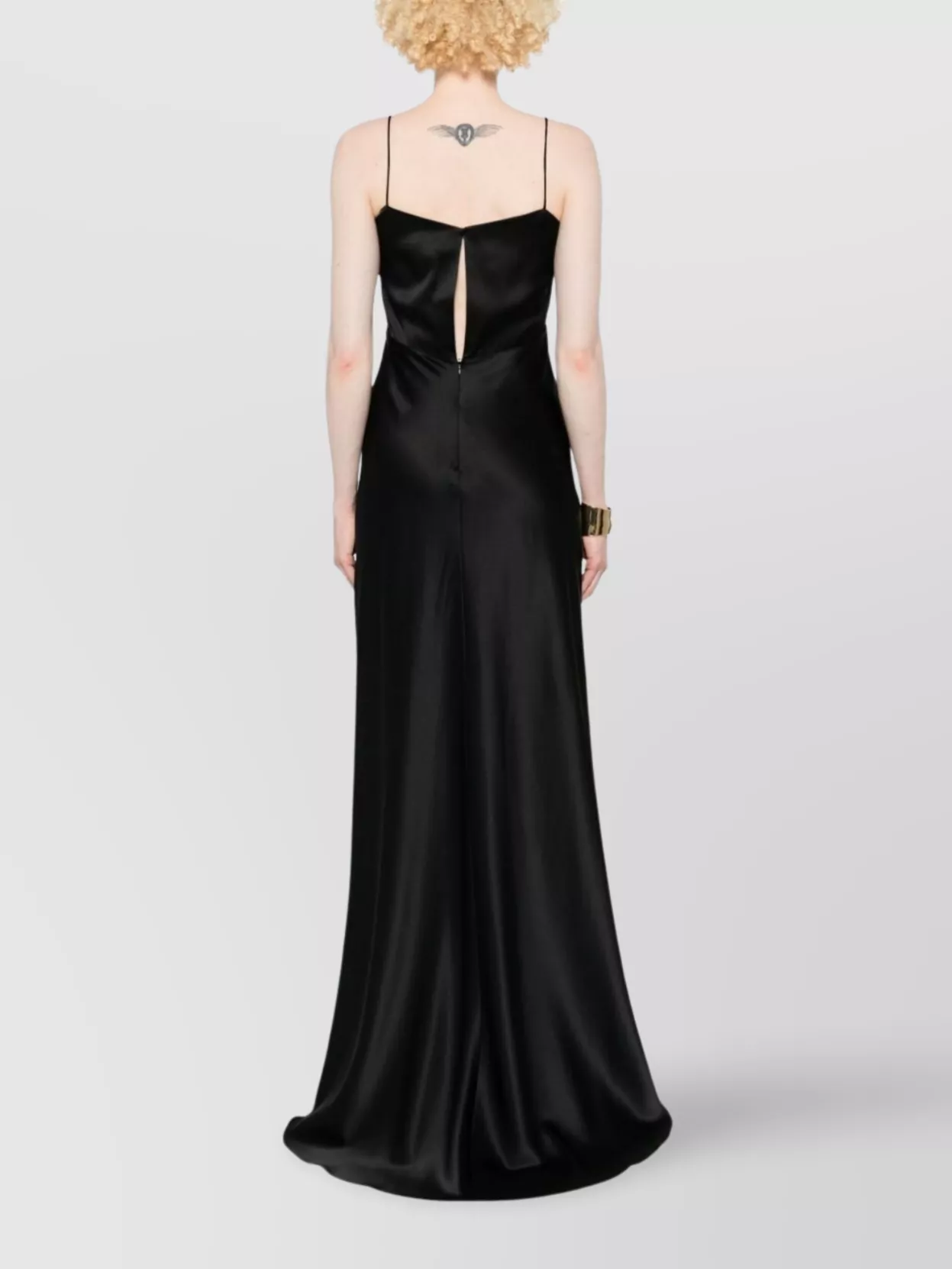 Max Mara Satin Spaghetti Strap Dress With Back Slit In Black