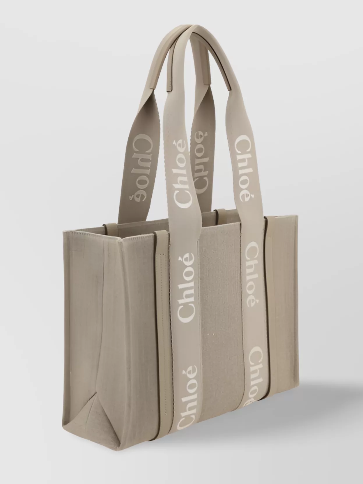 CHLOÉ REFINED LINEN TOTE BAG WITH LEATHER EXTENSIONS