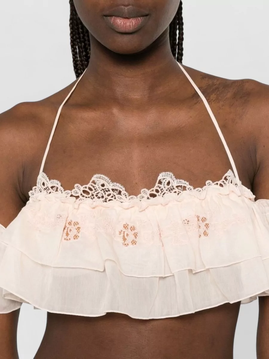 Ermanno Scervino Lace Trim Ruffled Bikini Top