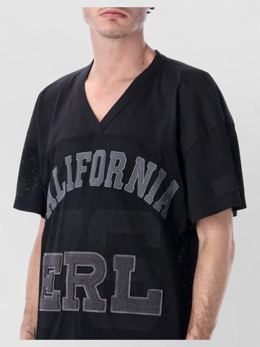 Erl Mesh V Neck Football Graphic T-Shirt