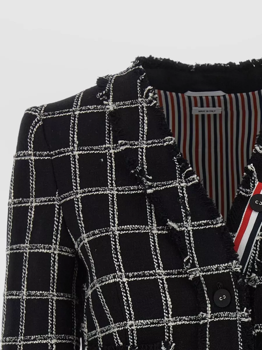 Thom Browne Checked Tweed V-Neck Cardigan Jacket