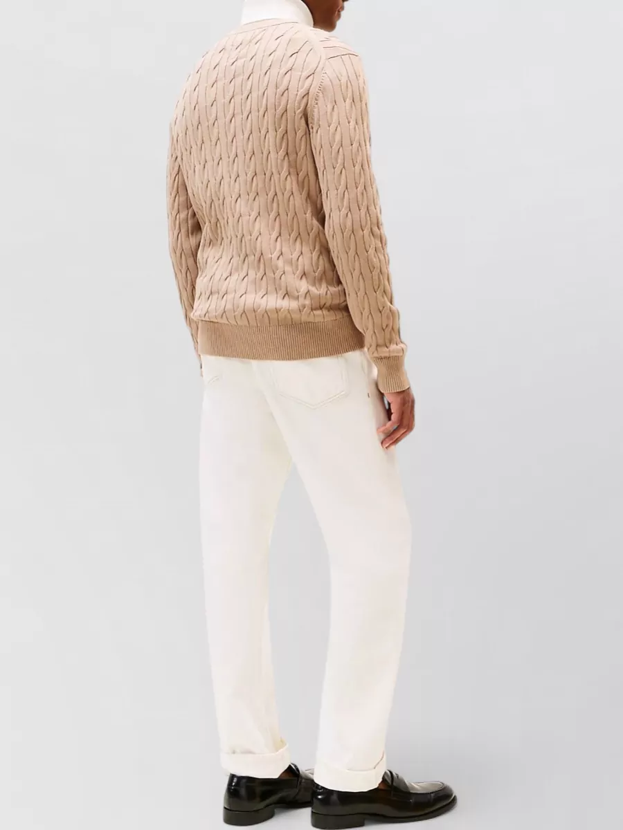 Tommy Hilfiger Cable Knit Crew Sweater With Ribbed Cuffs And Hem