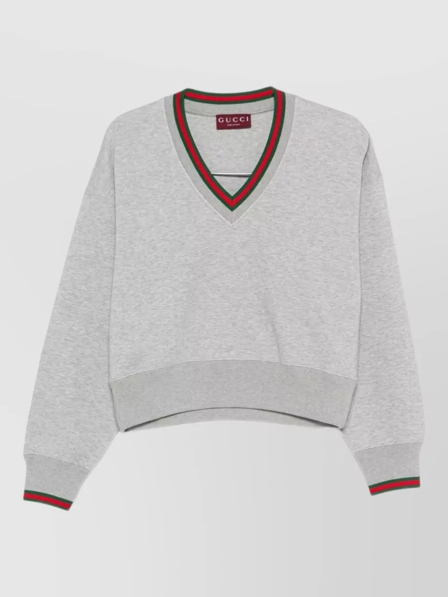 Gucci cotton v-neck long-sleeve cropped knitted top