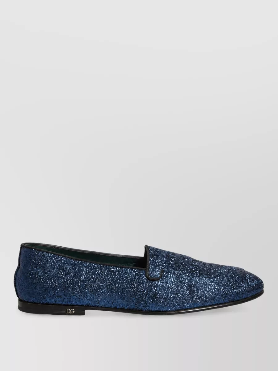 Dolce&Gabbana Leather Glitter Logo Slippers