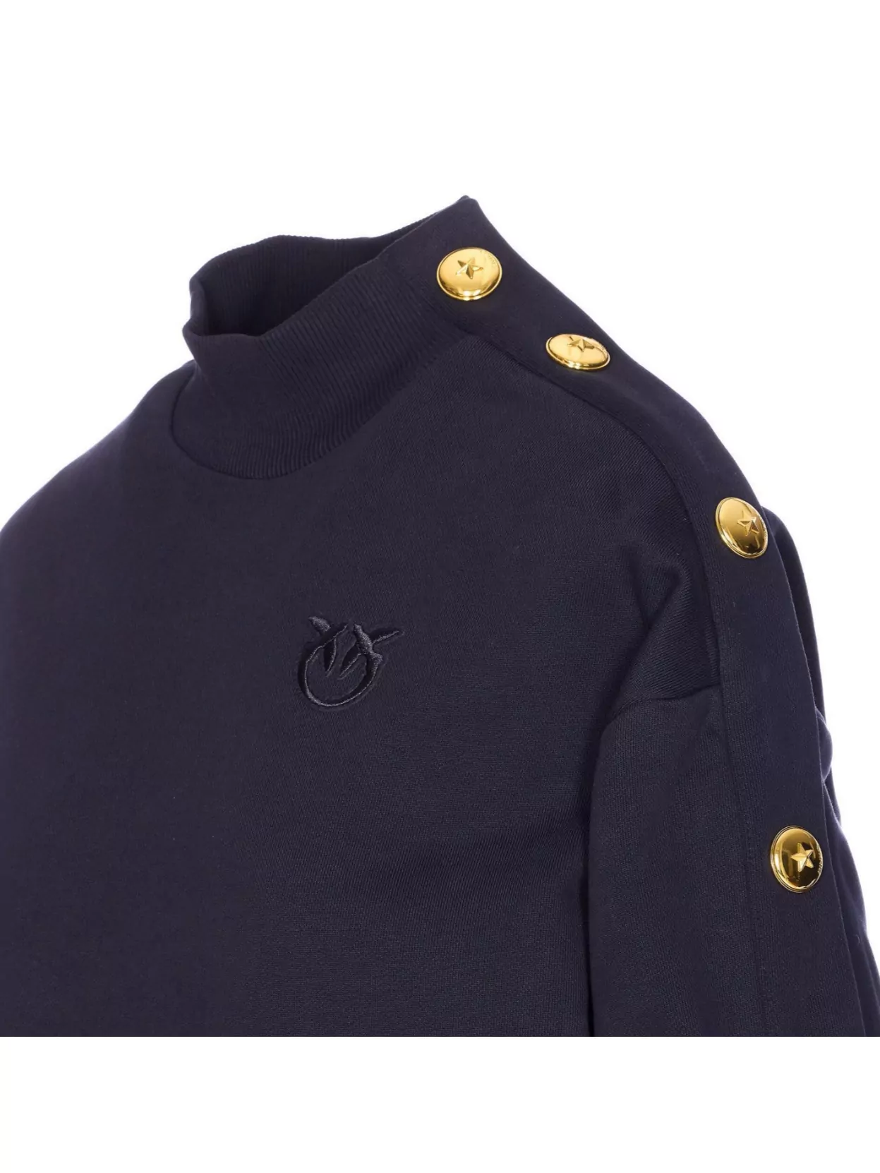 Pinko Crewneck Sweatshirt With Mock Neck And Buttons In Blue