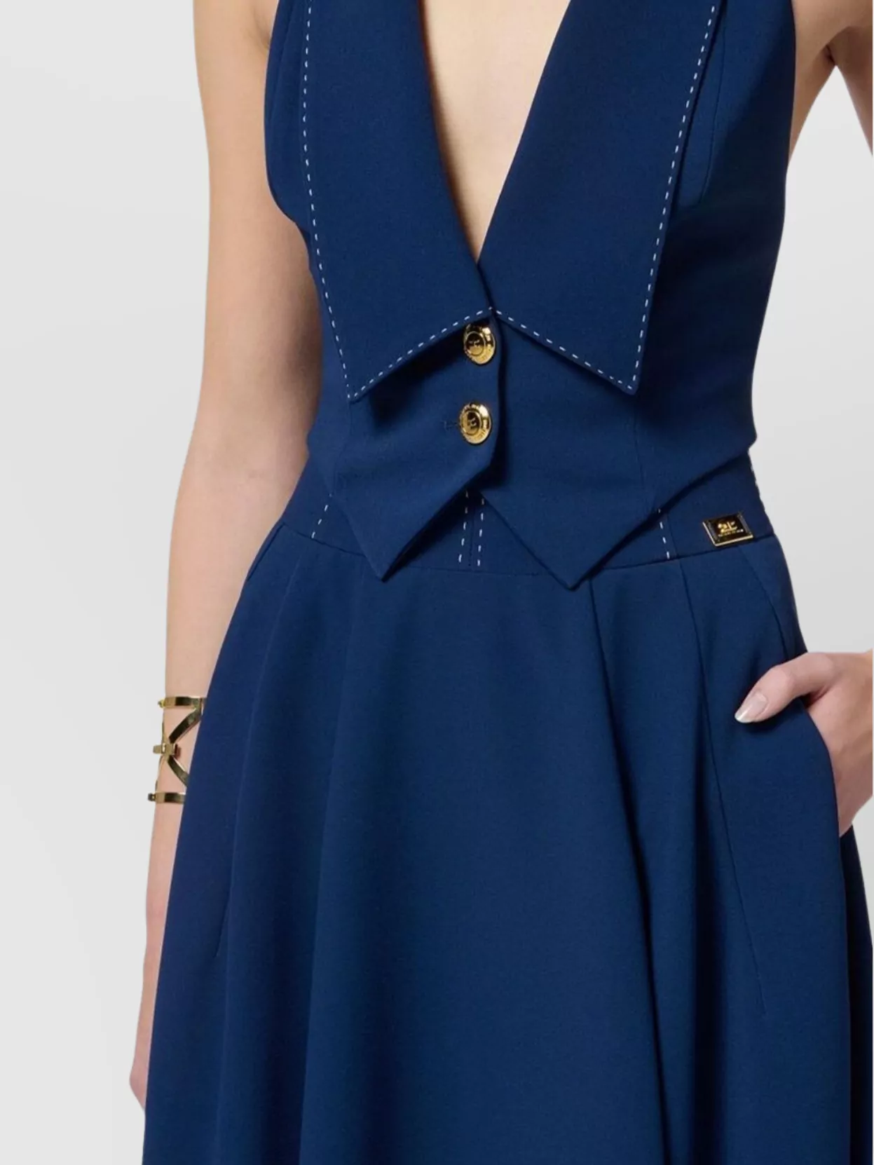 Elisabetta Franchi Buttoned Halter Neck High Waist Midi Skirt In Blue