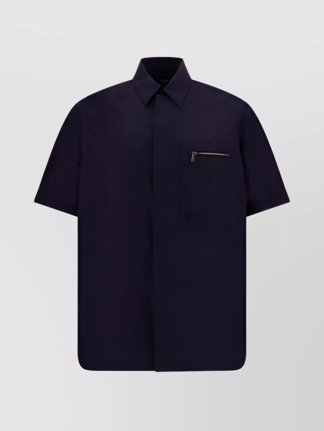 Fendi Collared Shirt With Front Zipper Pocket In Black