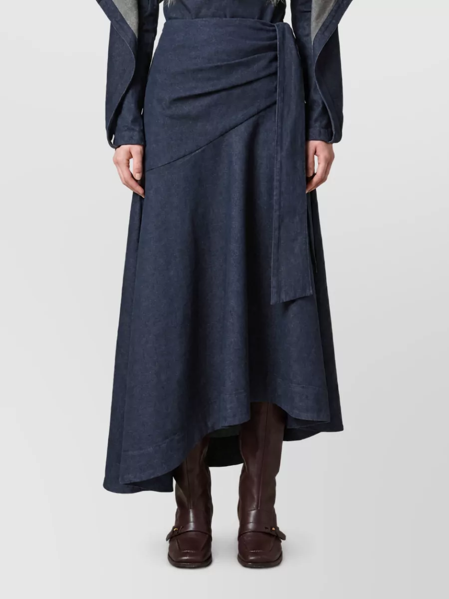 Zimmermann Cotton Denim Mid-Rise Draped Asymmetric Maxi Skirt