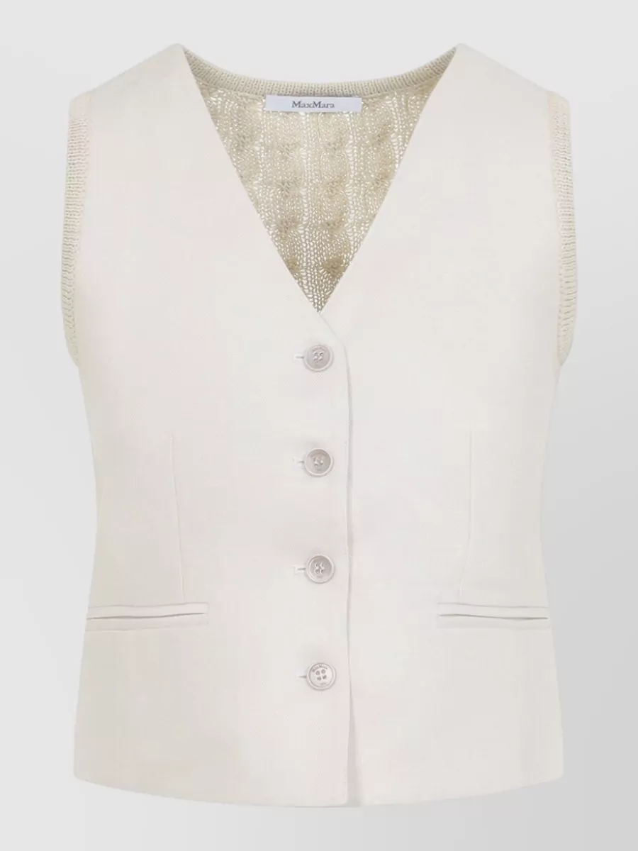 Max Mara Linen Cable-Knit V-Neck Cropped Vest