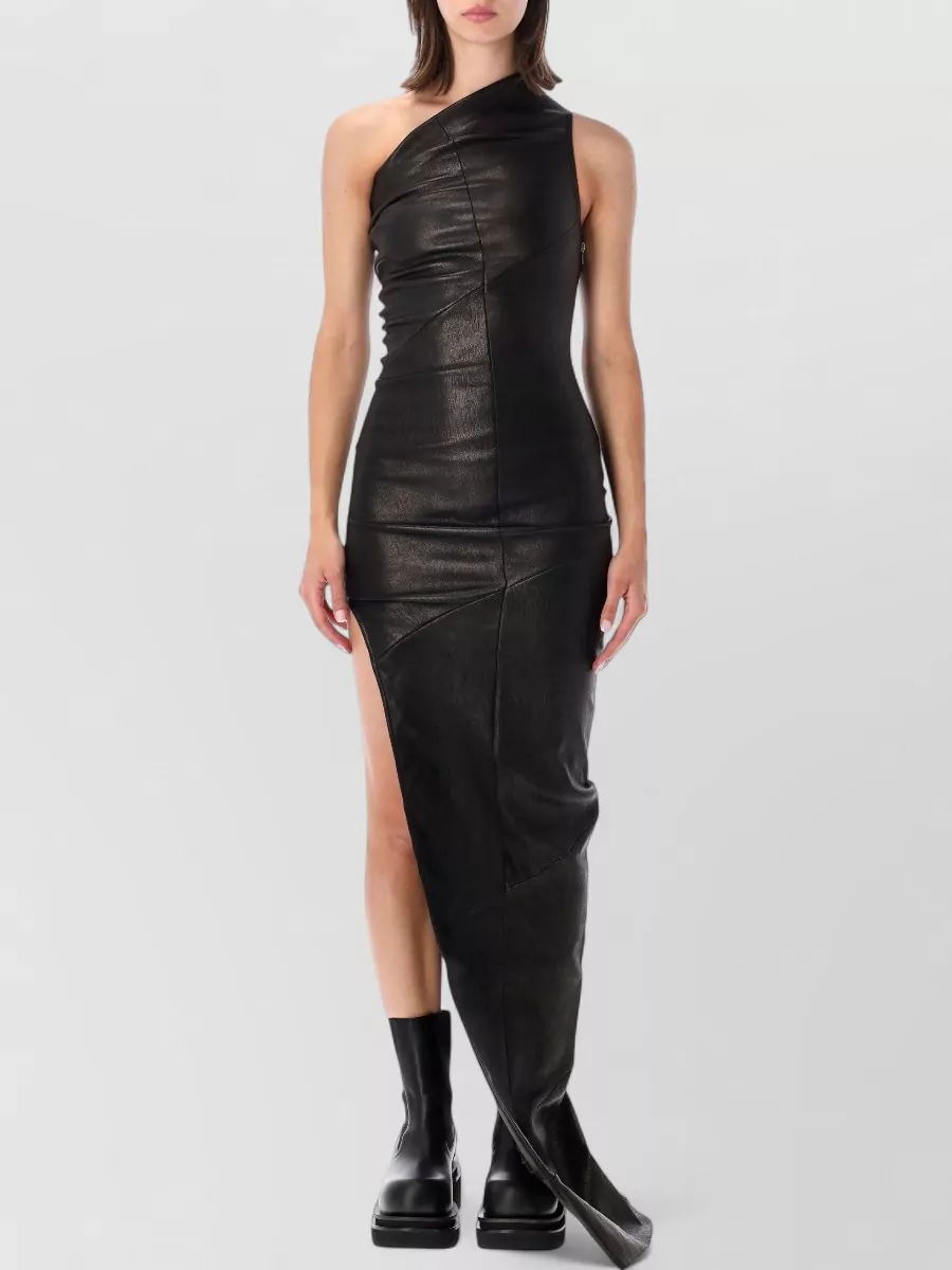 Rick Owens Leather asymmetric draped maxi dress