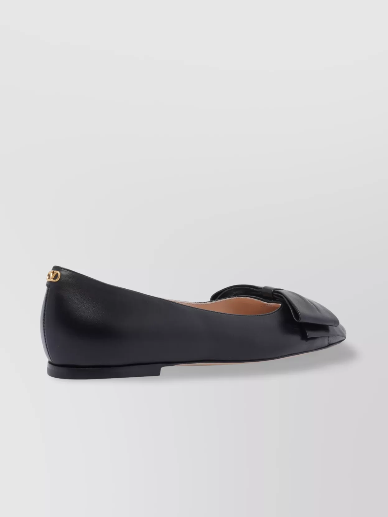 Valentino Bow Detail Leather Flats With Round Toe In Gray