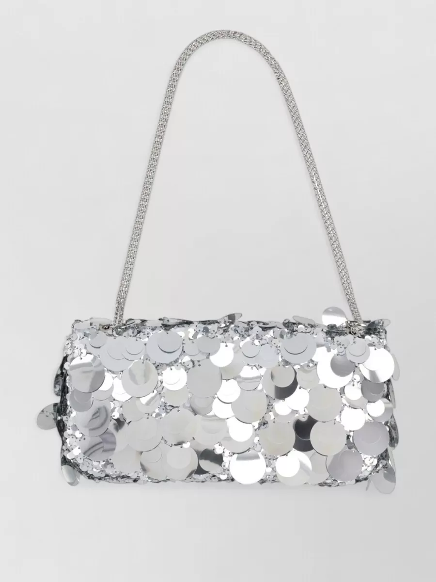 Rabanne Rectangular Sequin Clutch Bag Chain Strap In Metallic