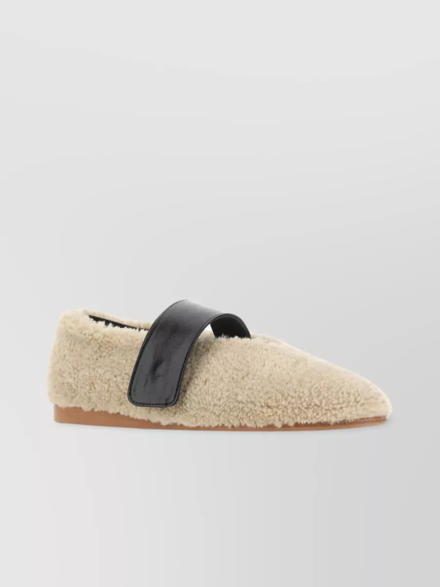 Shop Low Classic Faux Fur Mary Jane Ballerinas In Cream
