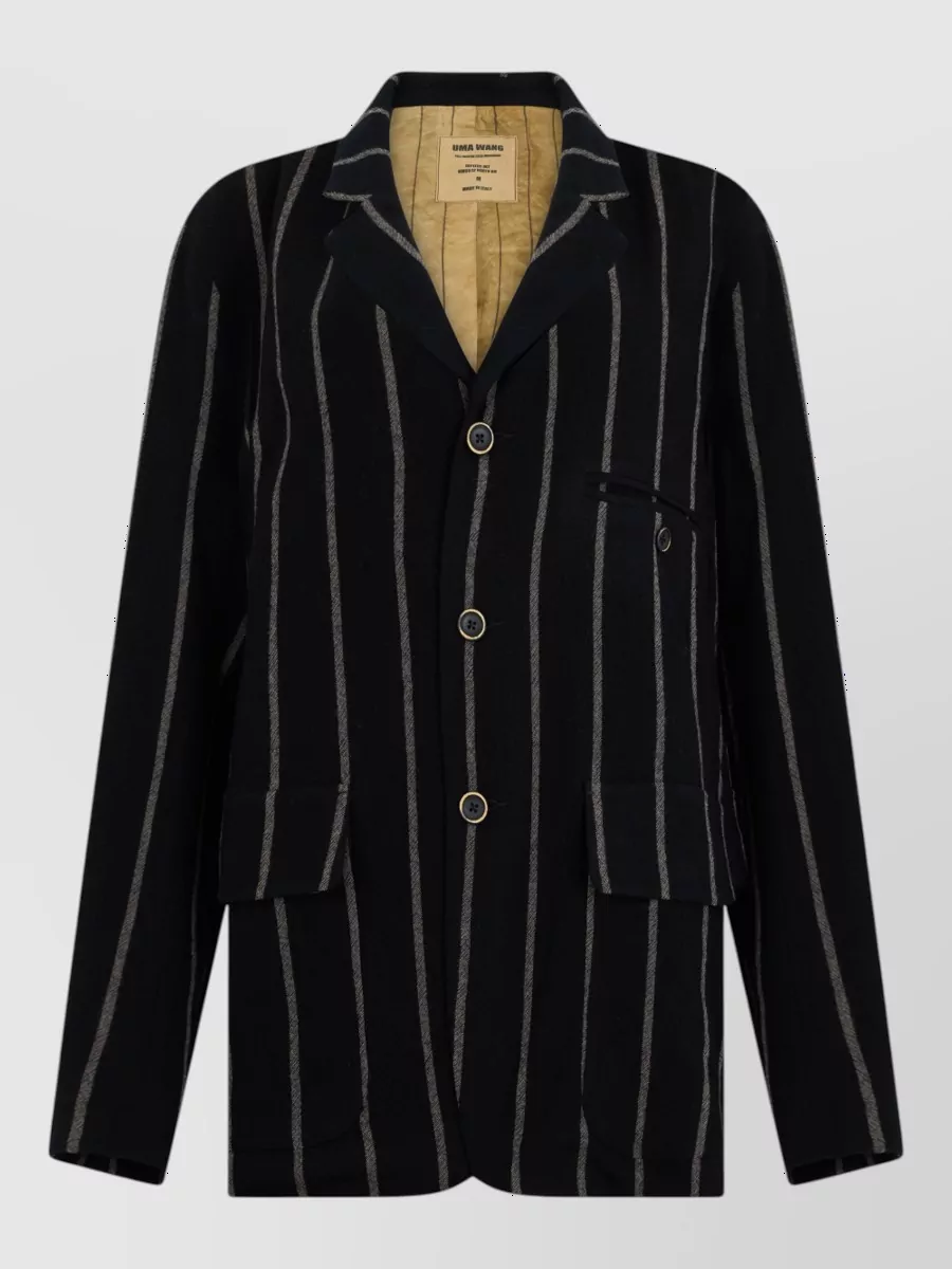 Uma Wang Striped Single Breasted Coat