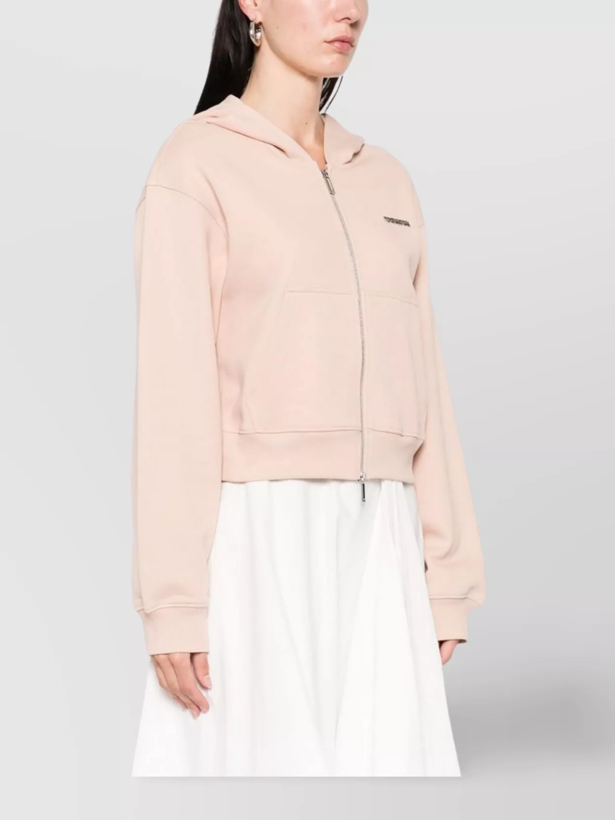 Shop Emporio Armani Cotton Drop Shoulder Zippered Hoodie