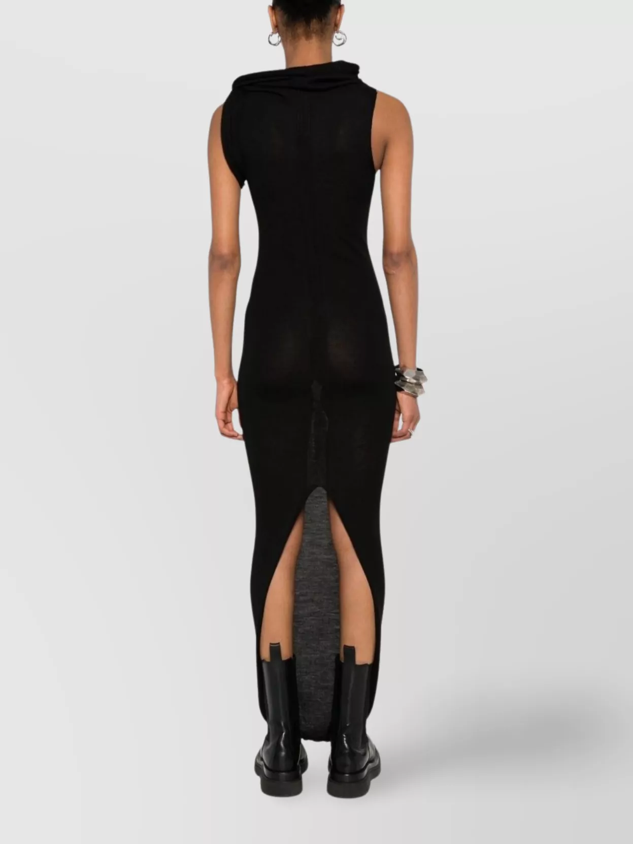 Shop Rick Owens Wool Knit Long Dress With Cowl Neck