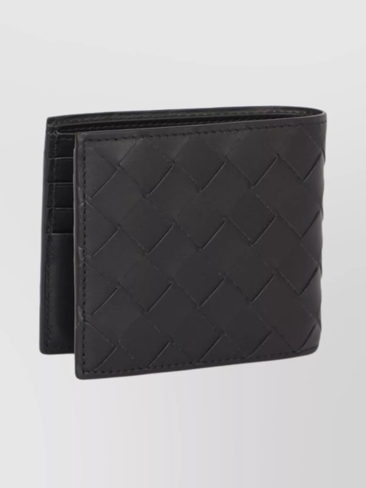 Bottega Veneta Intrecciato Pattern Bi-fold Leather Wallet In Black