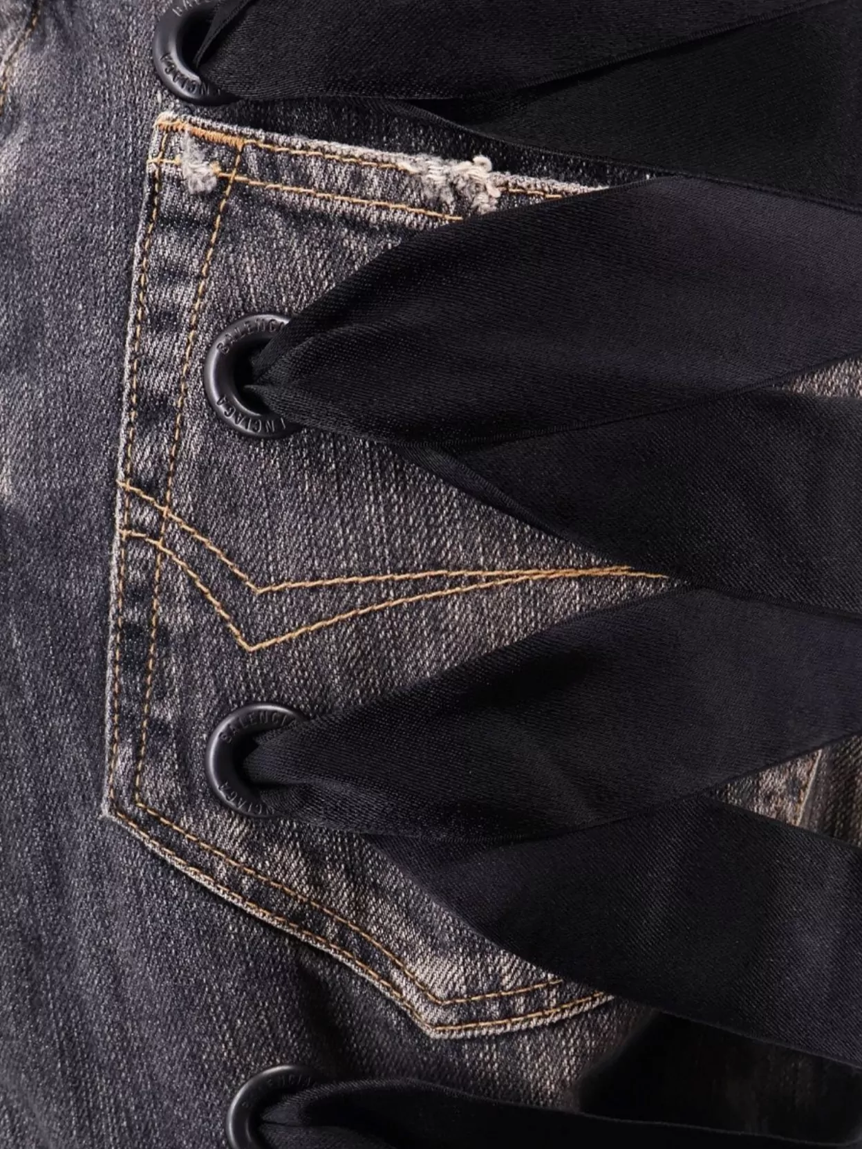 Shop Balenciaga Denim Skirt Laces Interwining