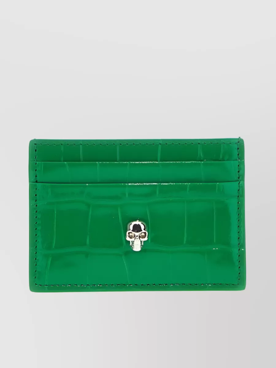Alexander Mcqueen Cardholder With Skull Charm And Logo Print In Green