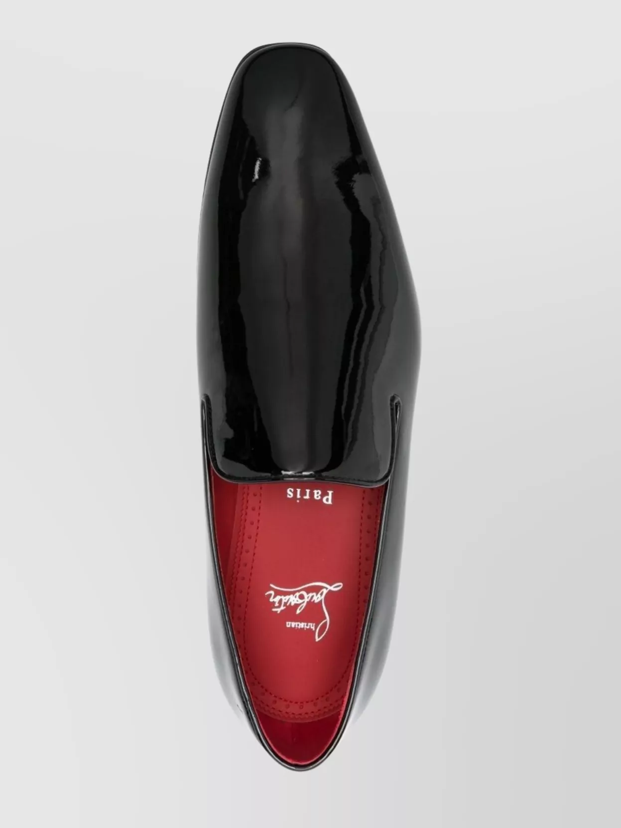 Christian Louboutin Almond Toe Patent Finish Loafers With Chain Detail