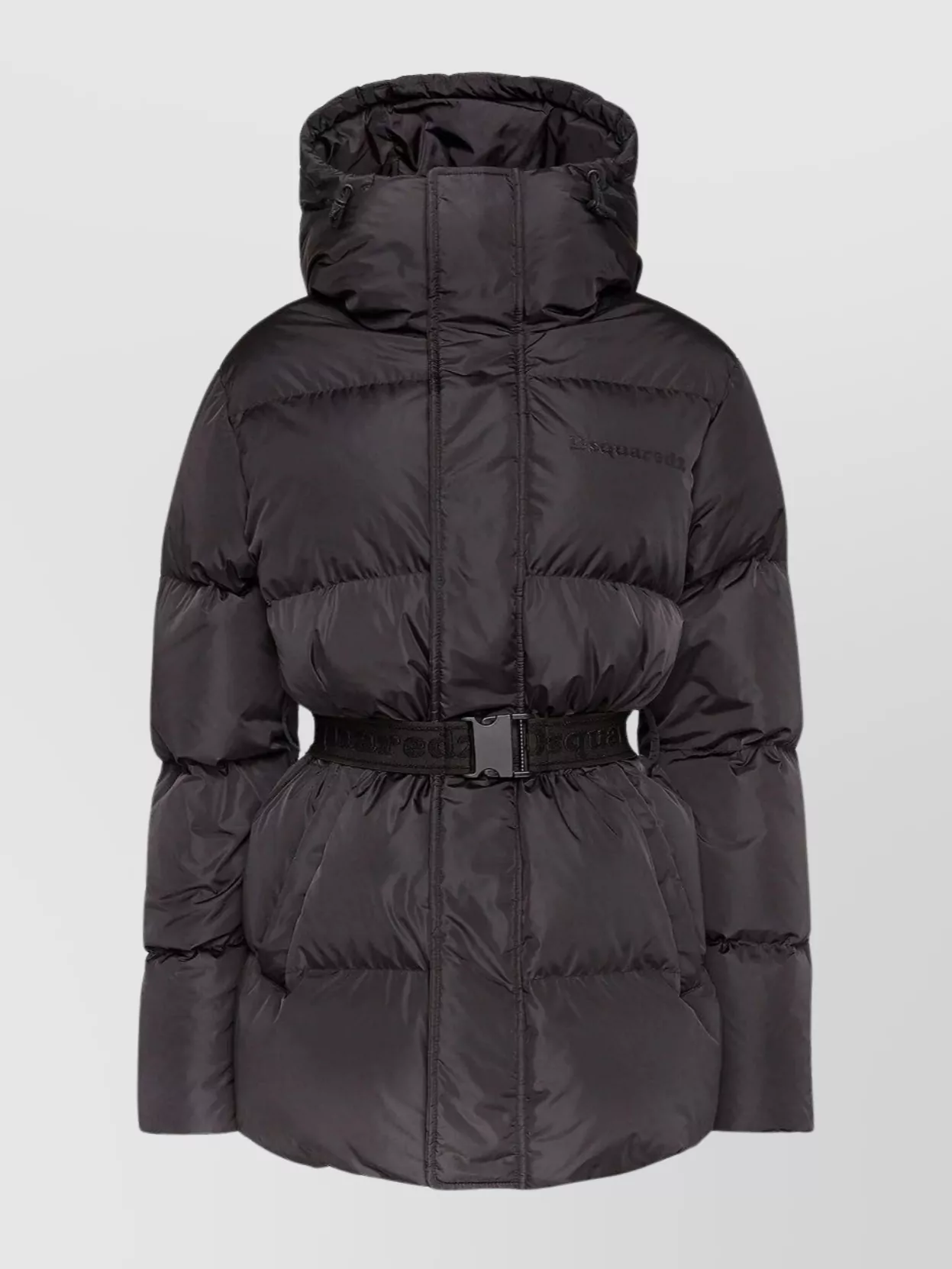 Dsquared2 Quilted Hooded Coat Belted Waist In Purple