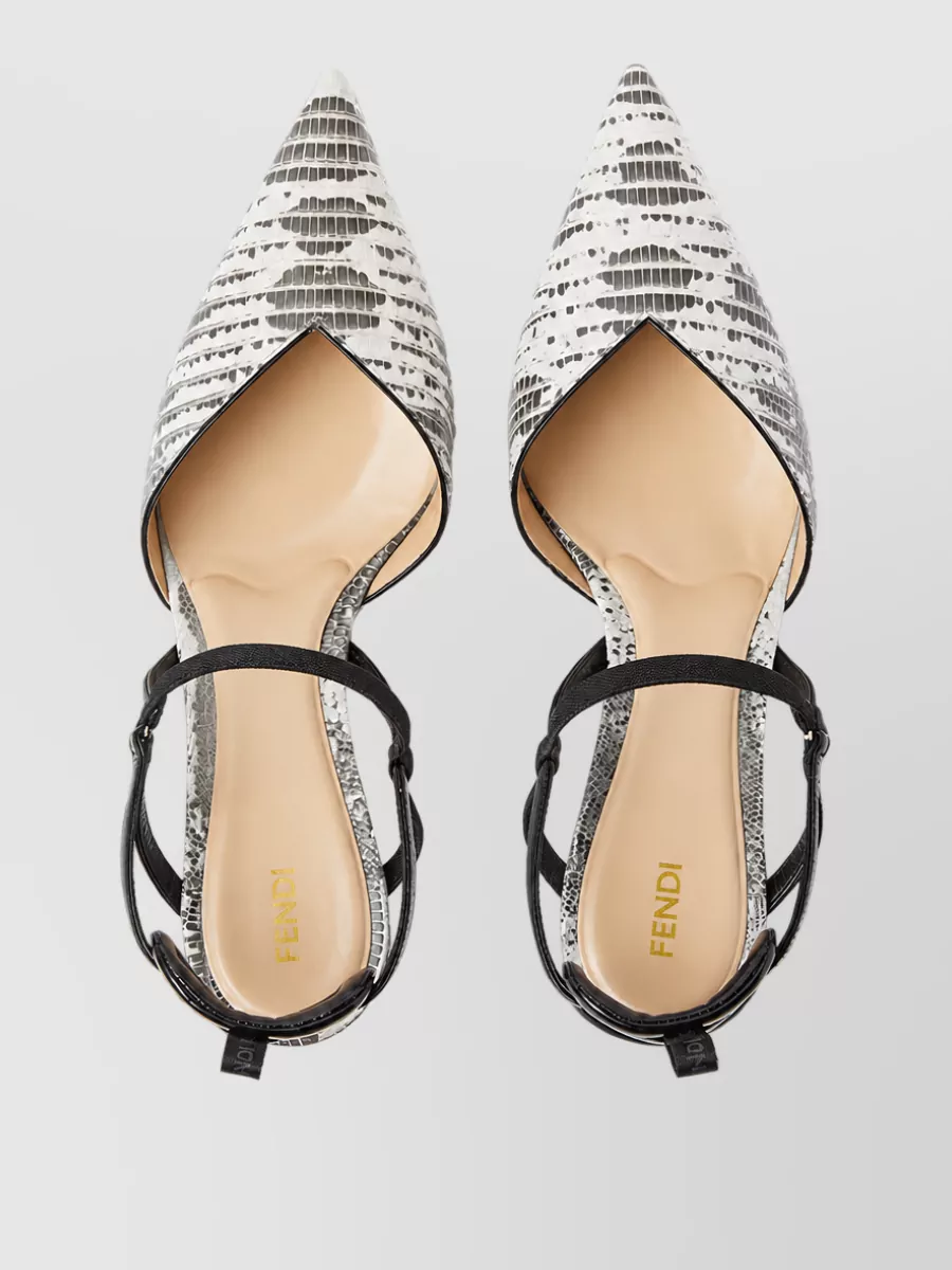 Fendi Leather Printed Slingback Mules
