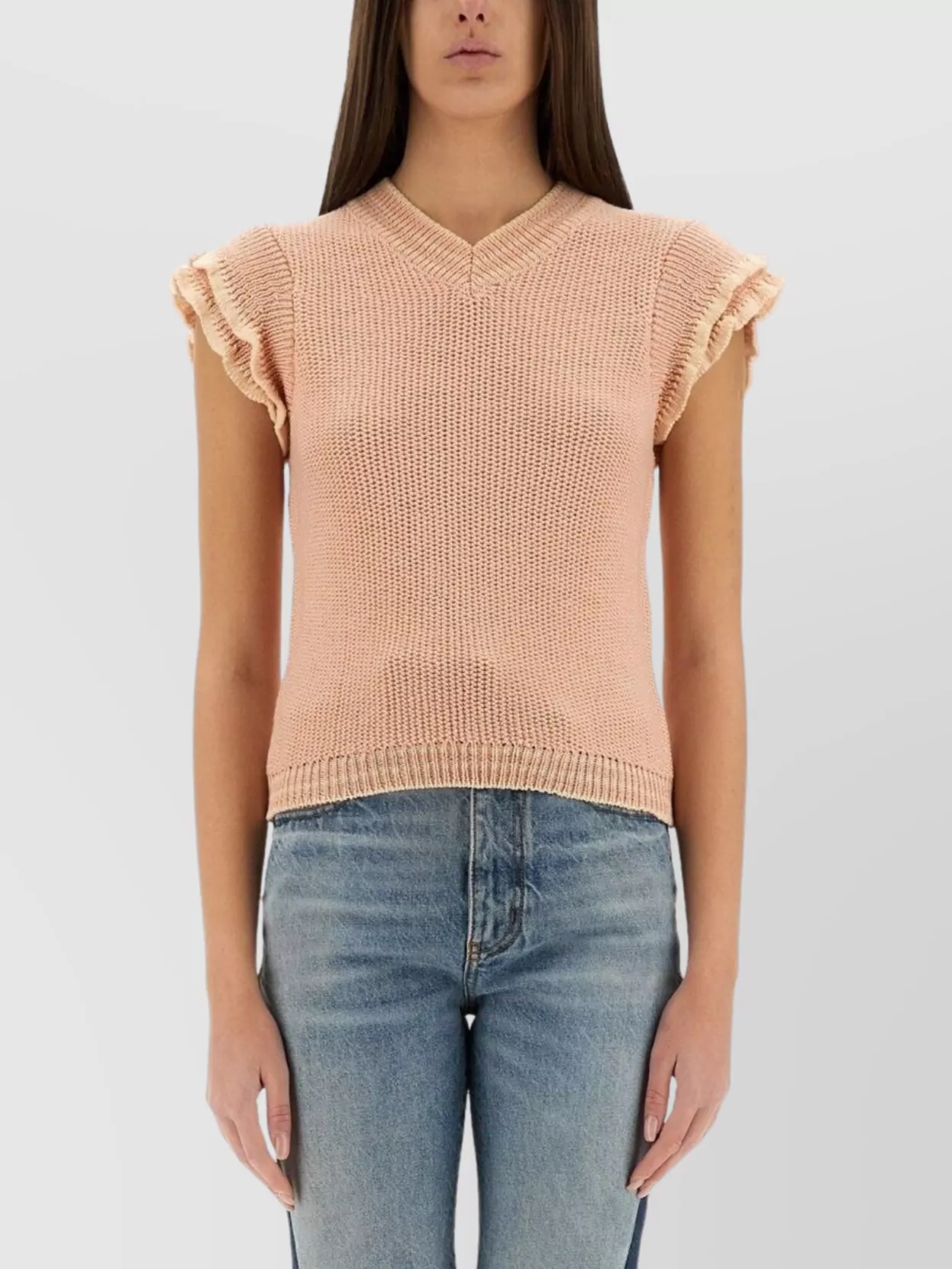 Chloé Wool Knit Top Ruffled Sleeves