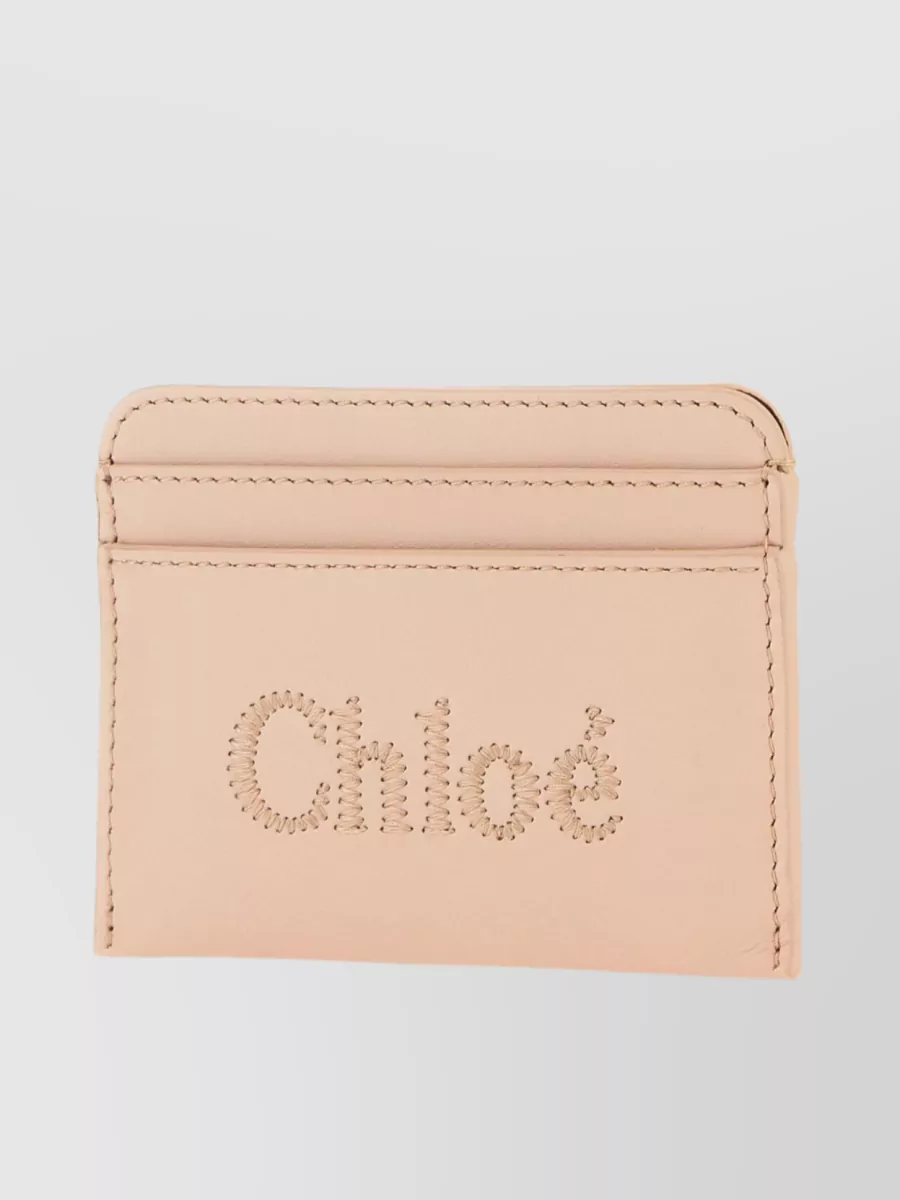 Shop Chloé Leather Sense Card Holder In Beige