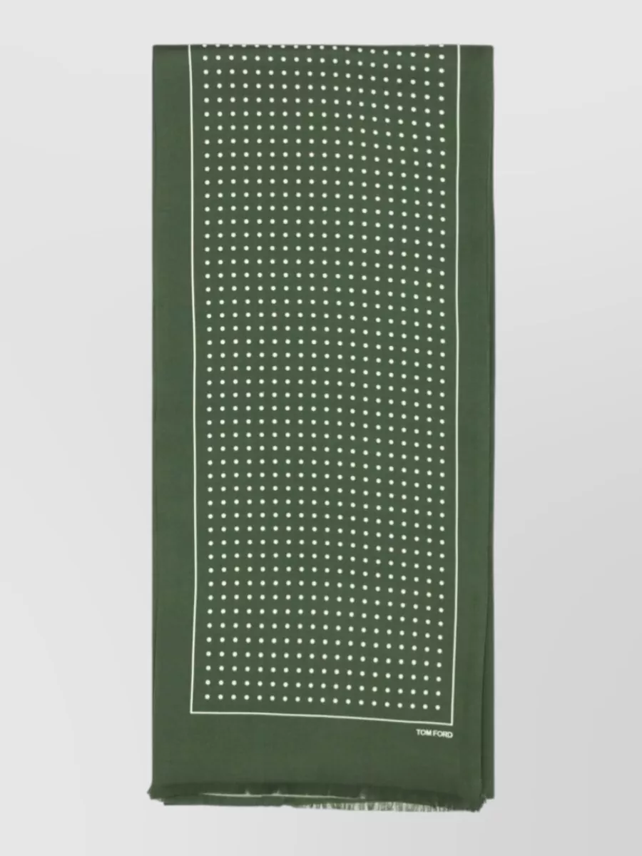 Tom Ford Rectangular Silk Nylon Polka Dot Scarf Fringed