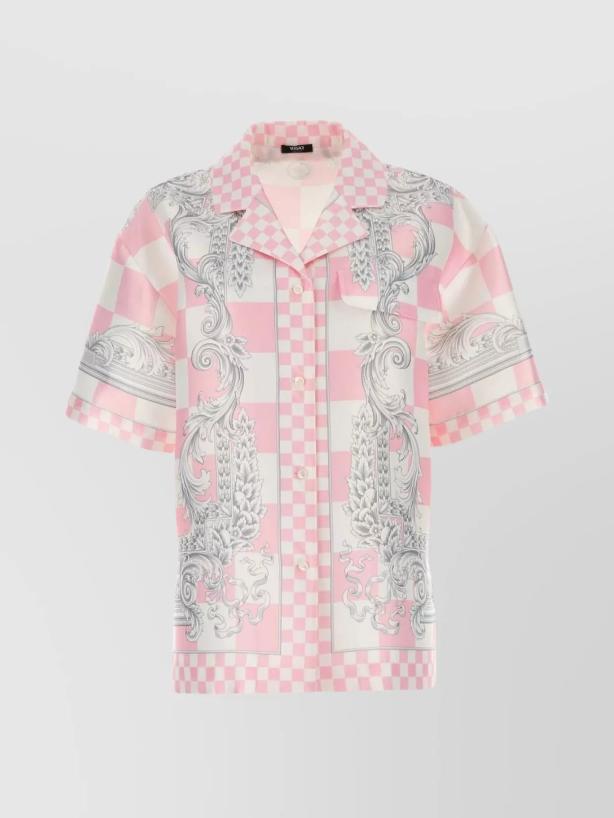 Shop Versace Checkered Pattern Graphic Print Shirt