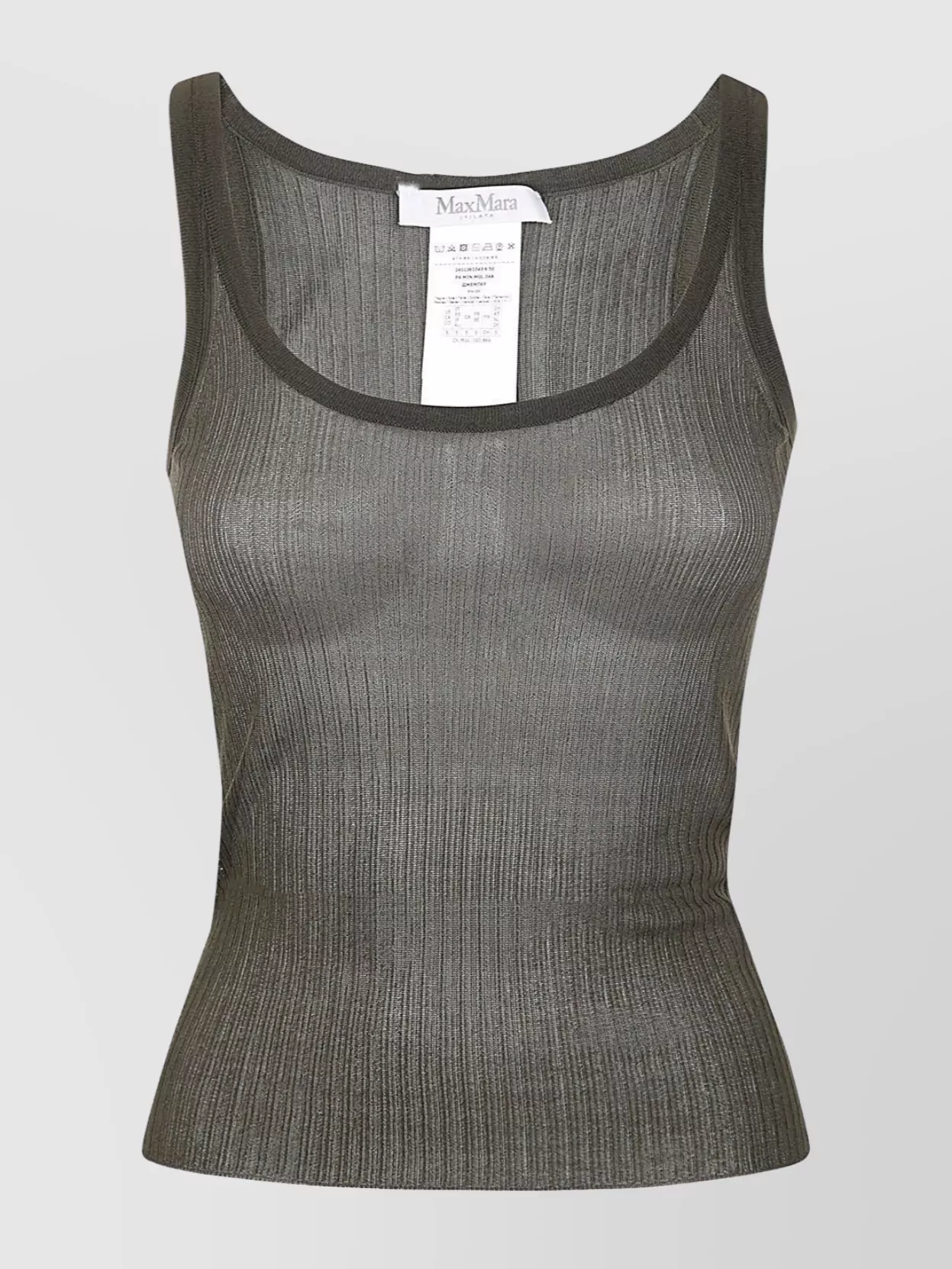Max Mara Metallic Ribbed Scoop Neck Tank Top In Gray