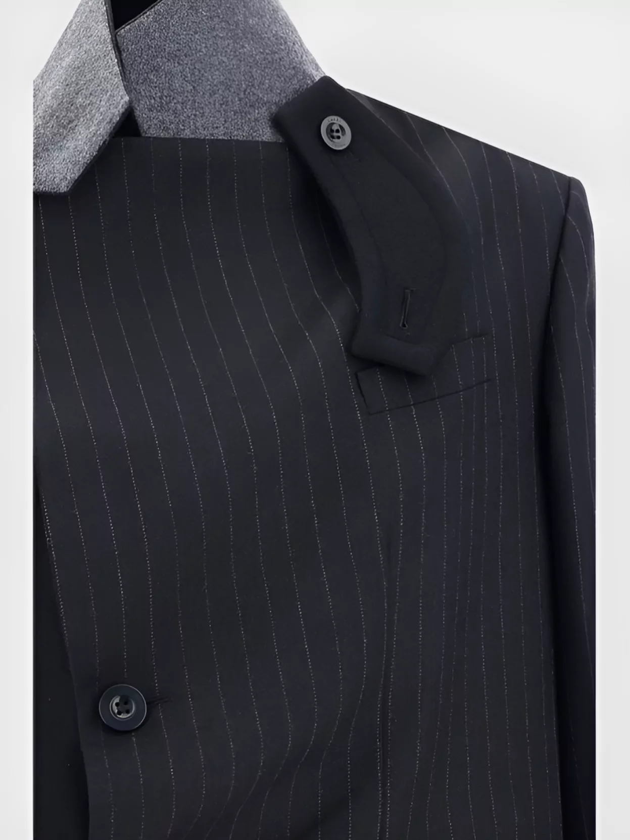 Sacai Wool Panelled Jacket With Pinstripe And Monochrome Design