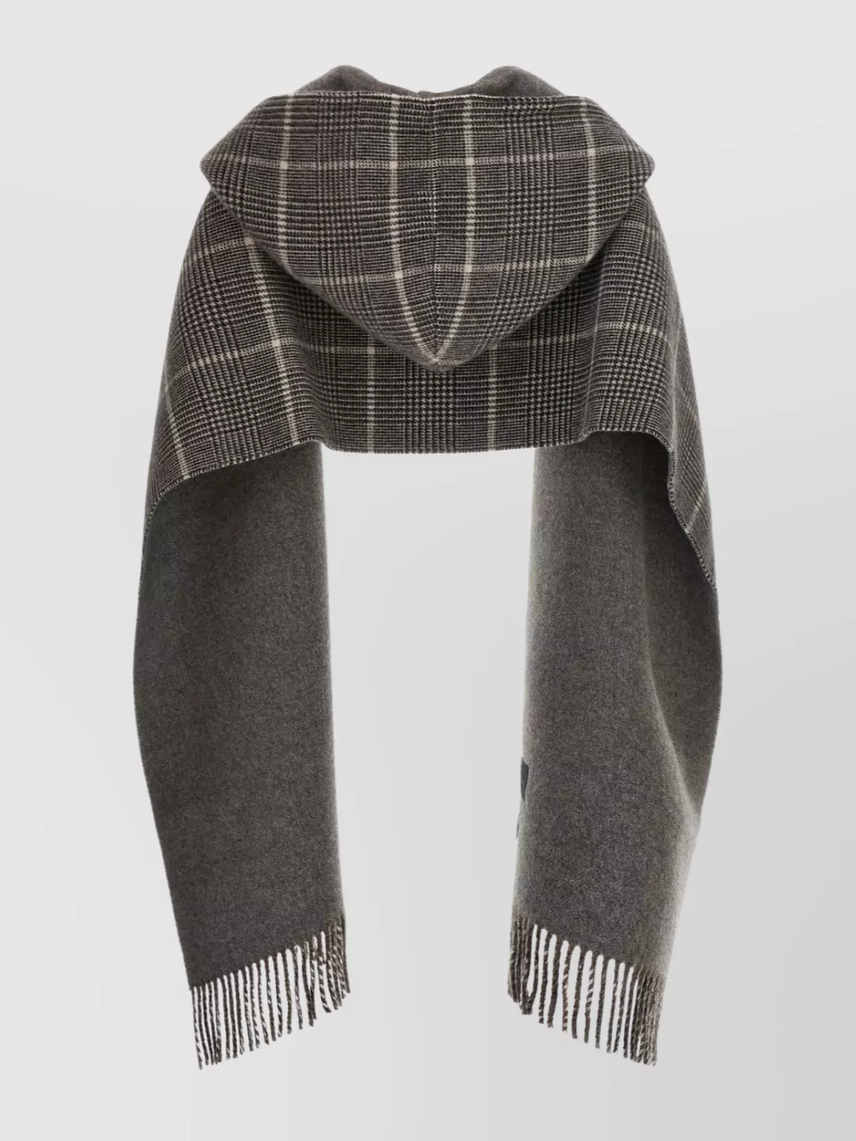 Brunello Cucinelli Checked Pattern Hooded Scarf With Fringed Edges In Gray