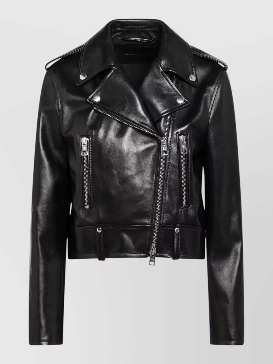 Balenciaga lamb leather cropped asymmetric biker jacket