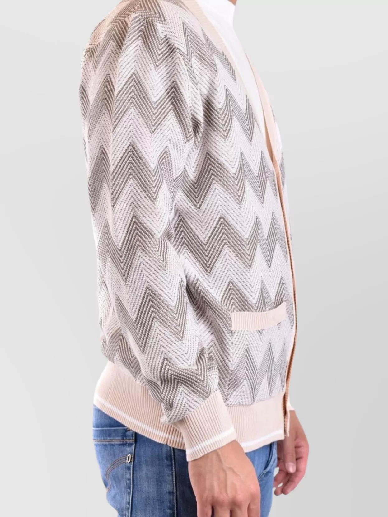 Missoni Chevron V-Neck Sweater With Ribbed Accents