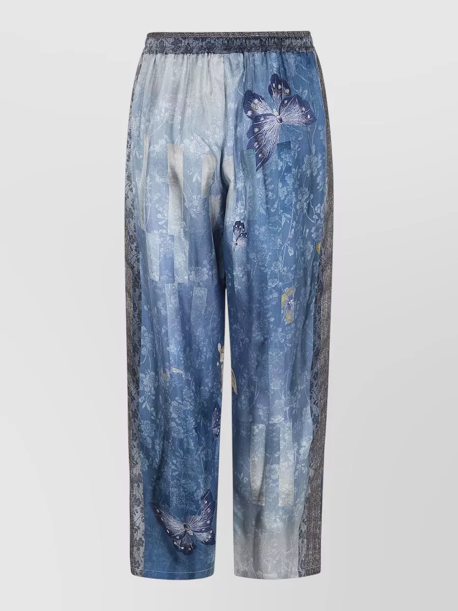 Pierre Louise Mascia Aloe Trousers Elastic Waistband Floral Pattern In Blue