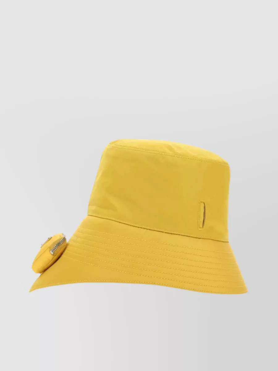 Prada Brimmed Hat With Exquisite Stitching In Yellow
