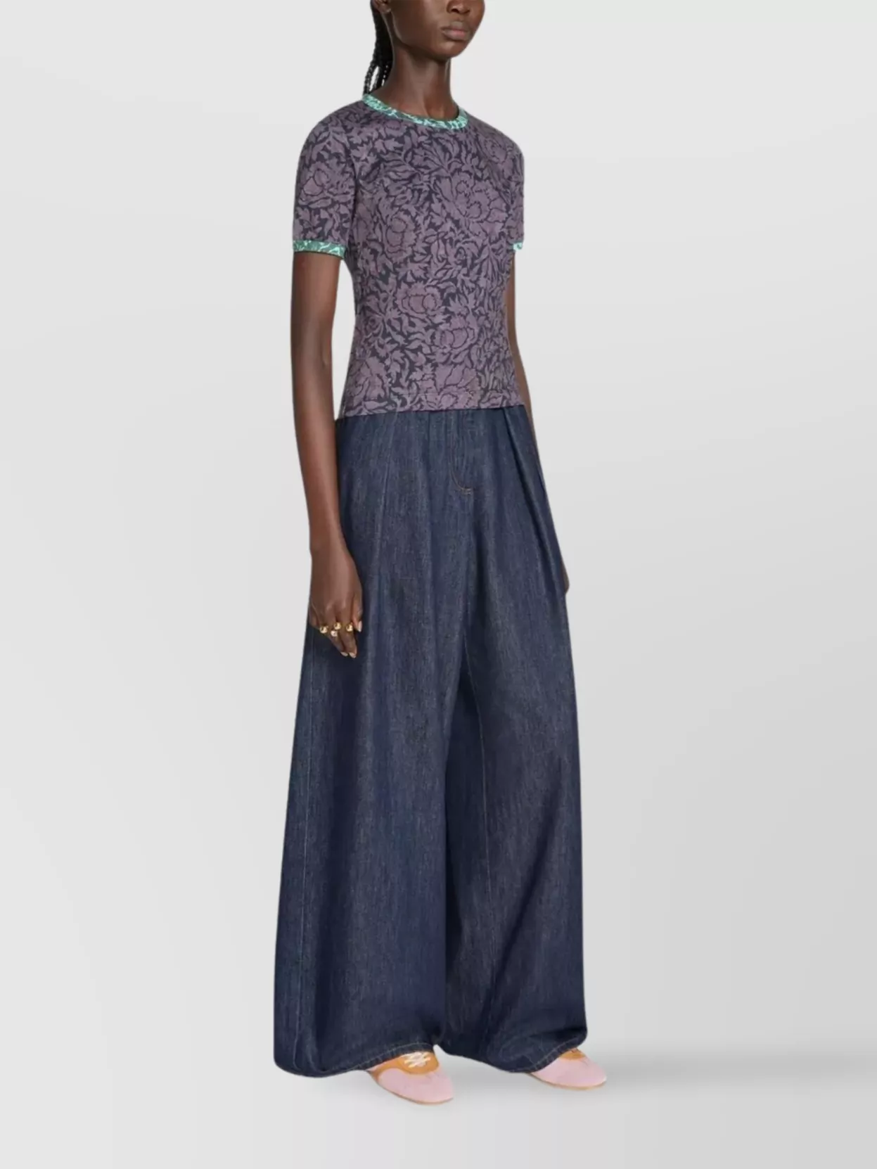 Dries Van Noten Floral Contrast Trim Short Sleeve T-Shirt